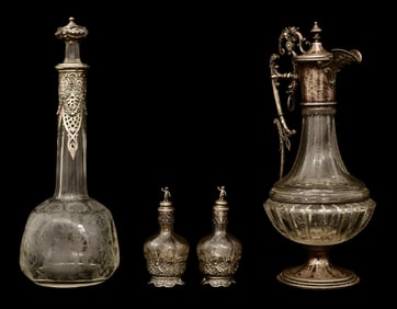 Lot of Four Silver Overlay Glass Pieces