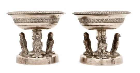 Pair of Continental Silver Salts with Owls