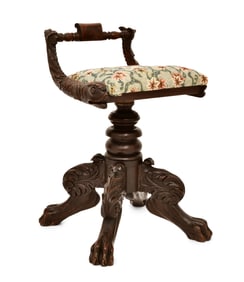 American Figural Carved Mahogany Stool