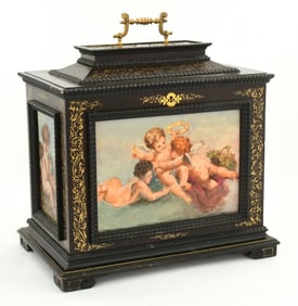 French Ebonized & Hand-Painted Wood Table Casket