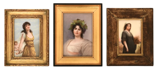 Lot of Three German Hand-Painted Porcelain Plaques