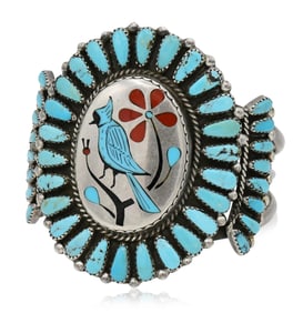 Leo Harvey Sterling Silver, Turquoise & Red Coral Cuff Bracelet