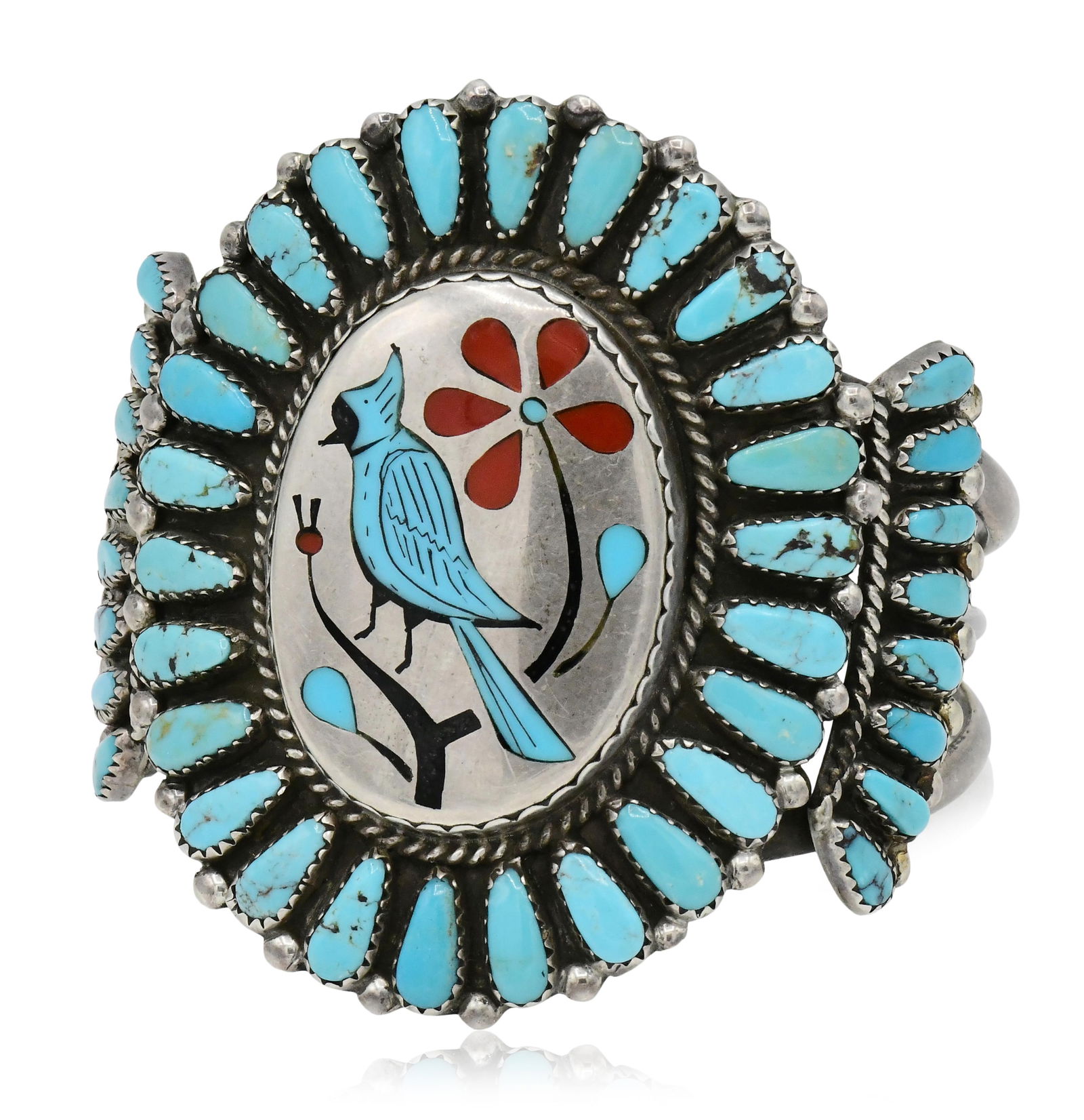 Leo Harvey Sterling Silver, Turquoise & Red Coral Cuff Bracelet (1 of 5)