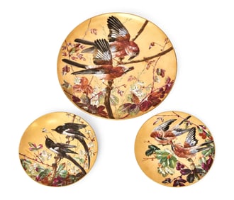 French "Japonisme" Porcelain Charger & Two Plates, B & Cie, Montereau