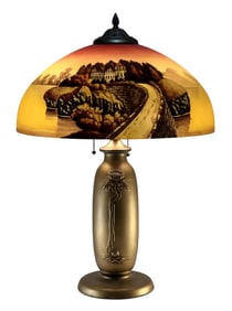 Phoenix Reverse Painted Table Lamp with Castle