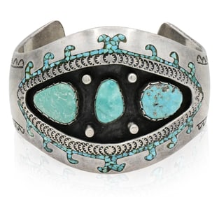 Stanley Bain Sterling Silver & Turquoise Cuff Bracelet