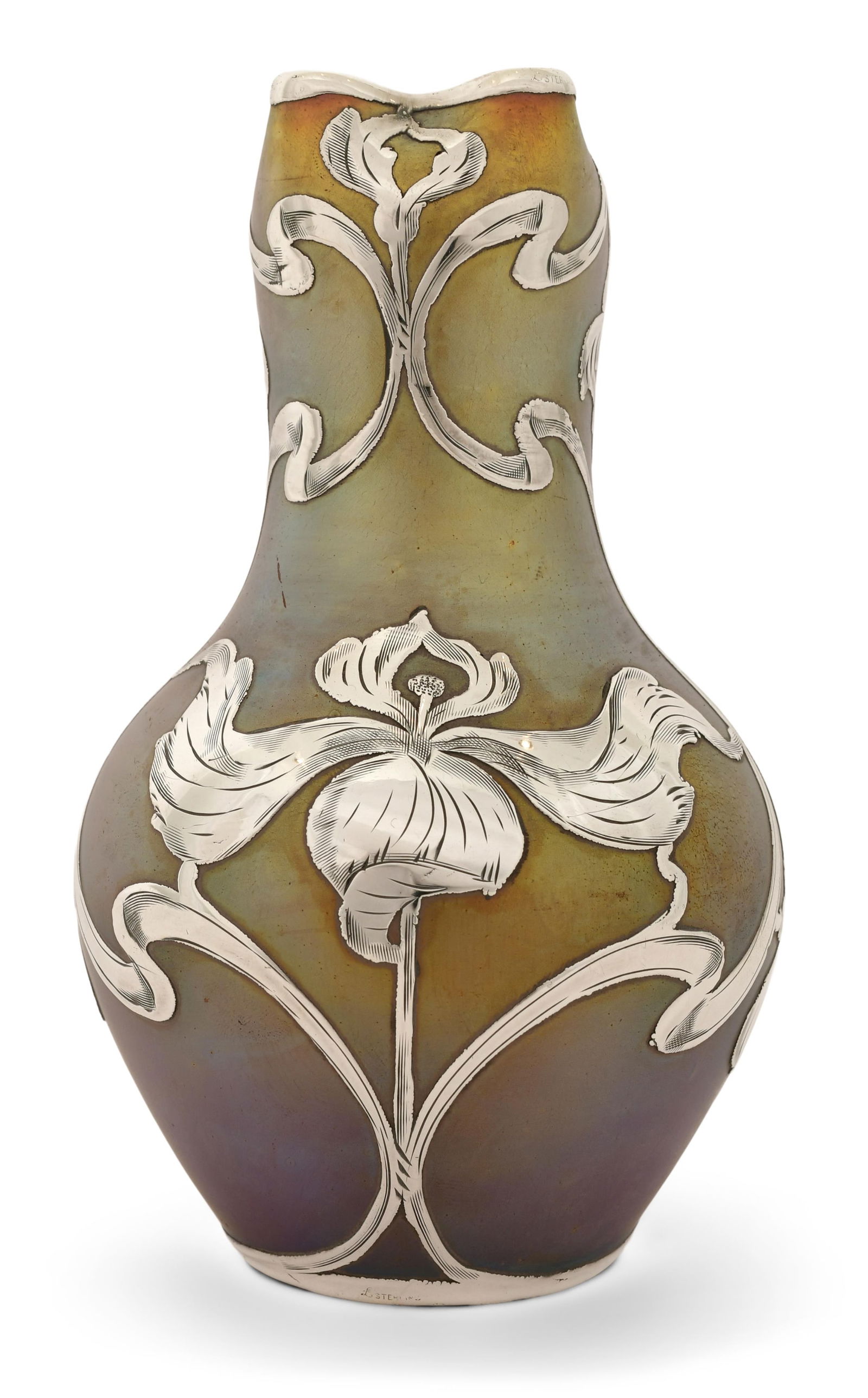 Austrian Silver Overlay Iridescent Glass Vase (1 of 4)