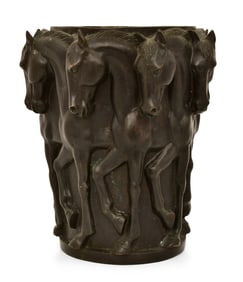French Patinated Bronze Vase with Horses