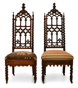 Two American Gothic Revival Mahogany Hall Chairs