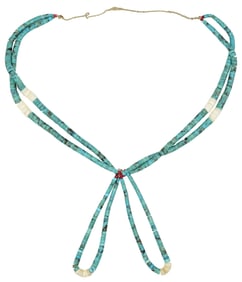 Turquoise & Shell Heishi Beaded Necklace with Jacla