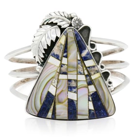 Sterling Silver, Lapis Lazuli, Mother of Pearl & Abalone Cuff Bracelet