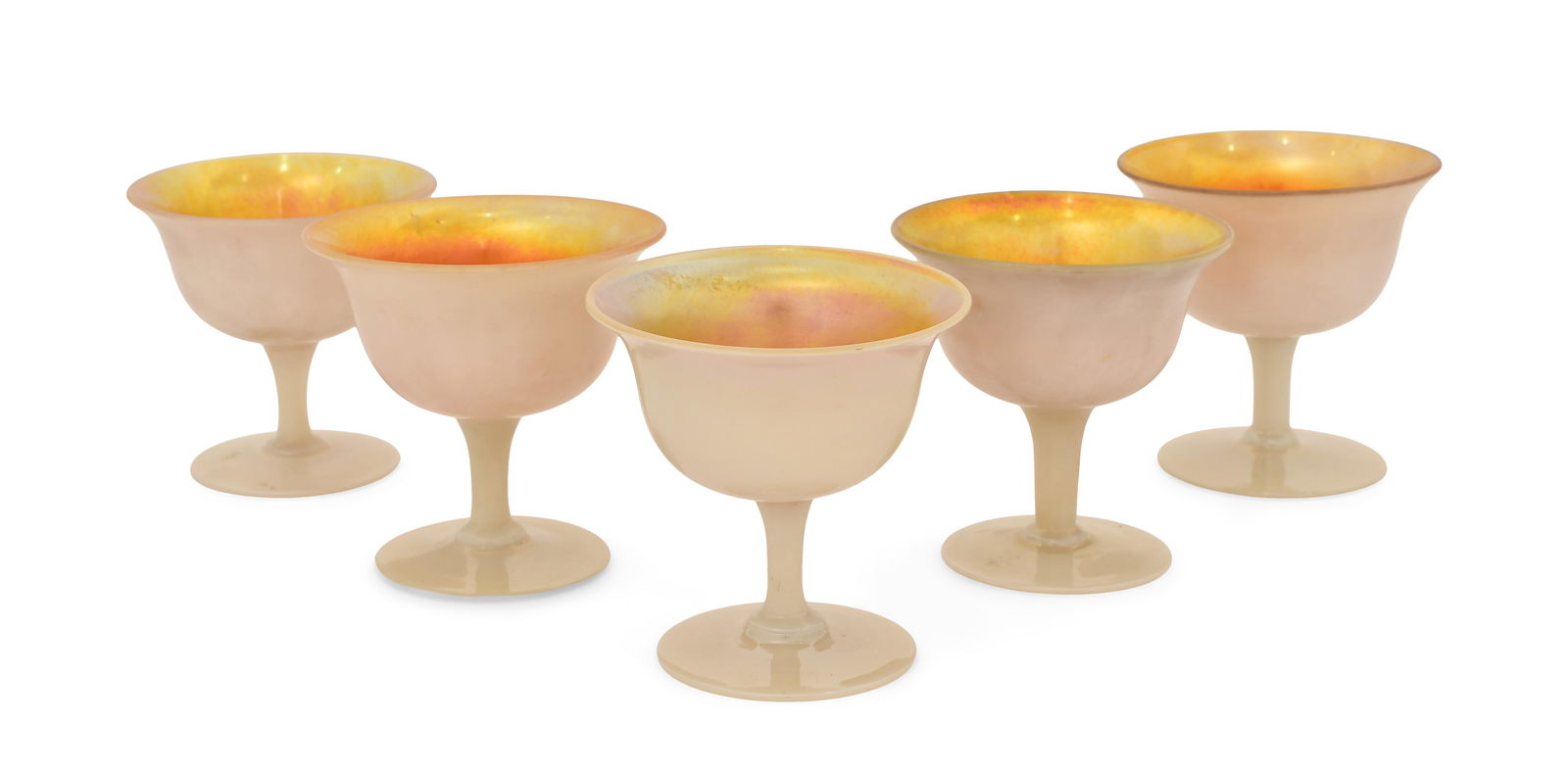 Set of Five Steuben Glass Sherbets: Steuben Glass Works(Corning, New York, est. 1930)Set of Five Sherbetsearly 20th centuryiridescent glass4 x 4 inchesProvenance: Private Collection, Orchard Park, New York