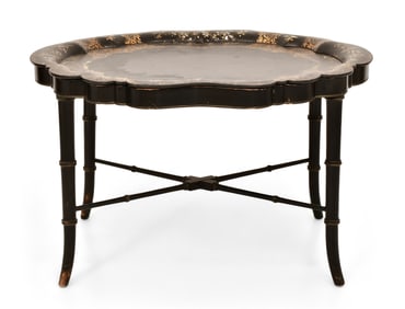 Victorian Lacquered & Parcel-Gilt Papier Mache Tray on Stand