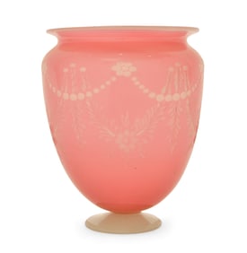 Steuben Etched Rosaline Glass Vase