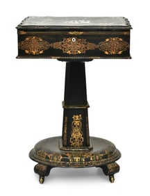 Black Lacquer & Mother-of-Pearl Sewing Stand