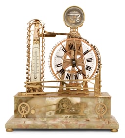 A Rare French Gilt Bronze Gravity Ball Waterwheel Industrial Clock