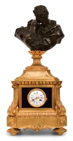A Monumental Lassalle & Cie Bronze Table Clock with Sculpture by Jean-Antoine Houdon (1741-1828),