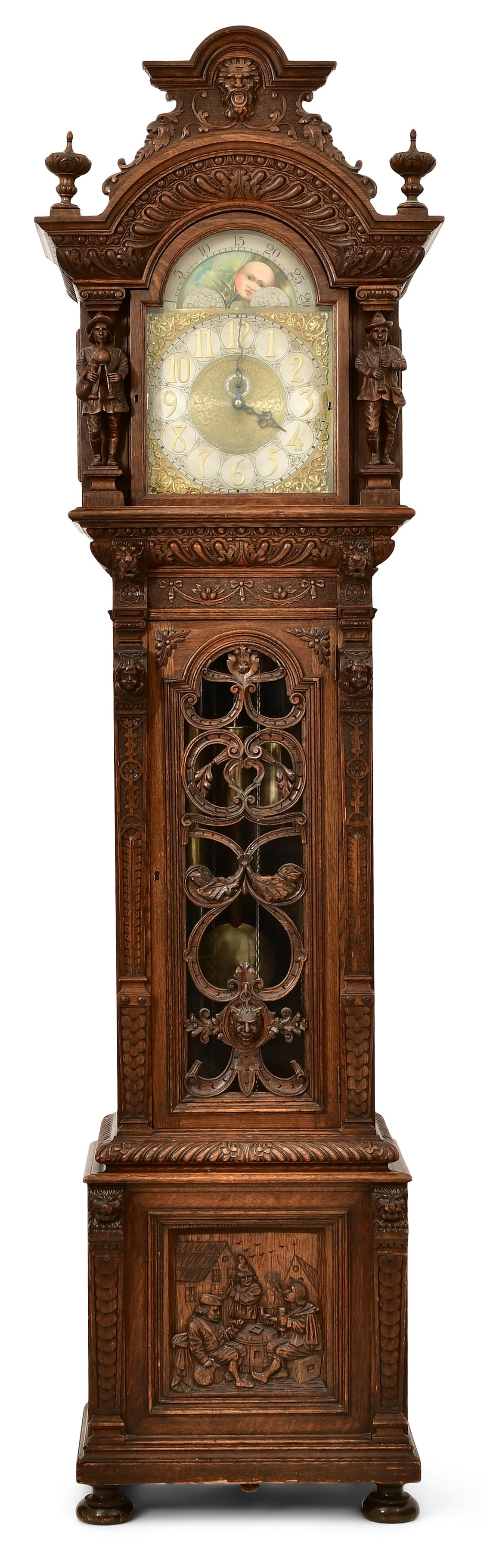 Bawo & Dotter Carved Oak Five-Tube Grandfather Clock (1 of 15)