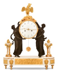 French Louis XVI Bronze & Marble Figural Mantel Clock