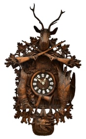 A Large Black Forest Triple Fusee Cuckoo & Quail Clock