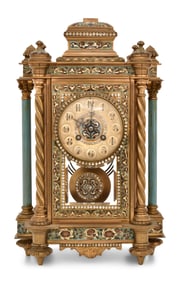 Tiffany & Co. Gilt Bronze & Cloisonné Crystal Regulator Clock
