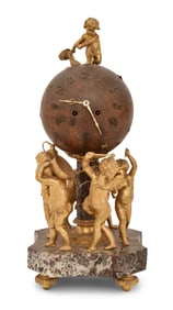 French Bronze & Marble Figural Ball Clock