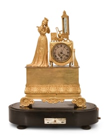 François Alibert Empire Gilt Bronze Mantel Clock with Music Box, Paris