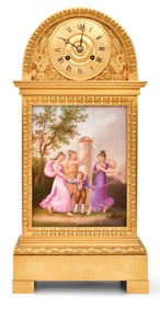 A Fine French Gilt Bronze Table Clock with Porcelain Panel