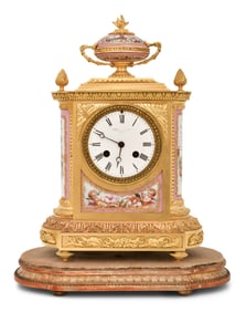 Jean-Baptiste Delettrez (1816-1887), Gilt Bronze & Porcelain Mantel Clock