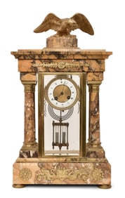 French Marble & Bronze Portico Clock with Eagle