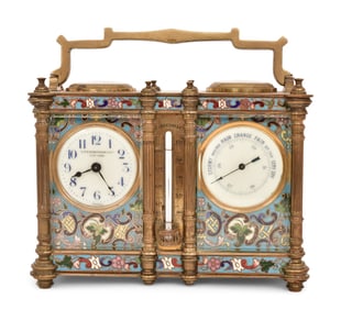Duverdrey & Bloquel Cloisonné Weather Compendium Carriage Clock, Retailed by A. Frankfield &
