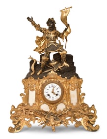 French Napoleon III Bronze Figural Mantel Clock