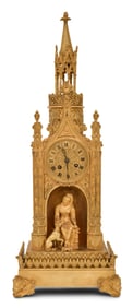French Gilt Bronze Cathedral Clock with Silk Thread Suspension