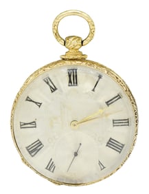 M.J. Tobias 14K Yellow Gold Engraved Open Face Pocket Watch