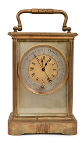 A Large French Carriage Clock with Barometer & Case
