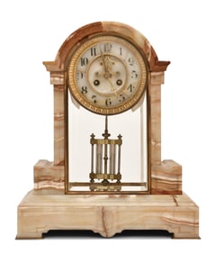 French Onyx Brocot Escapement Mantel Clock