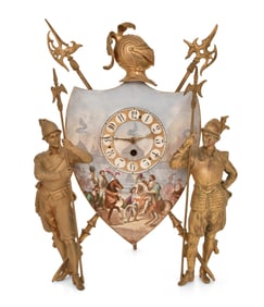 French Gilt Metal & Porcelain Shield Desk Clock