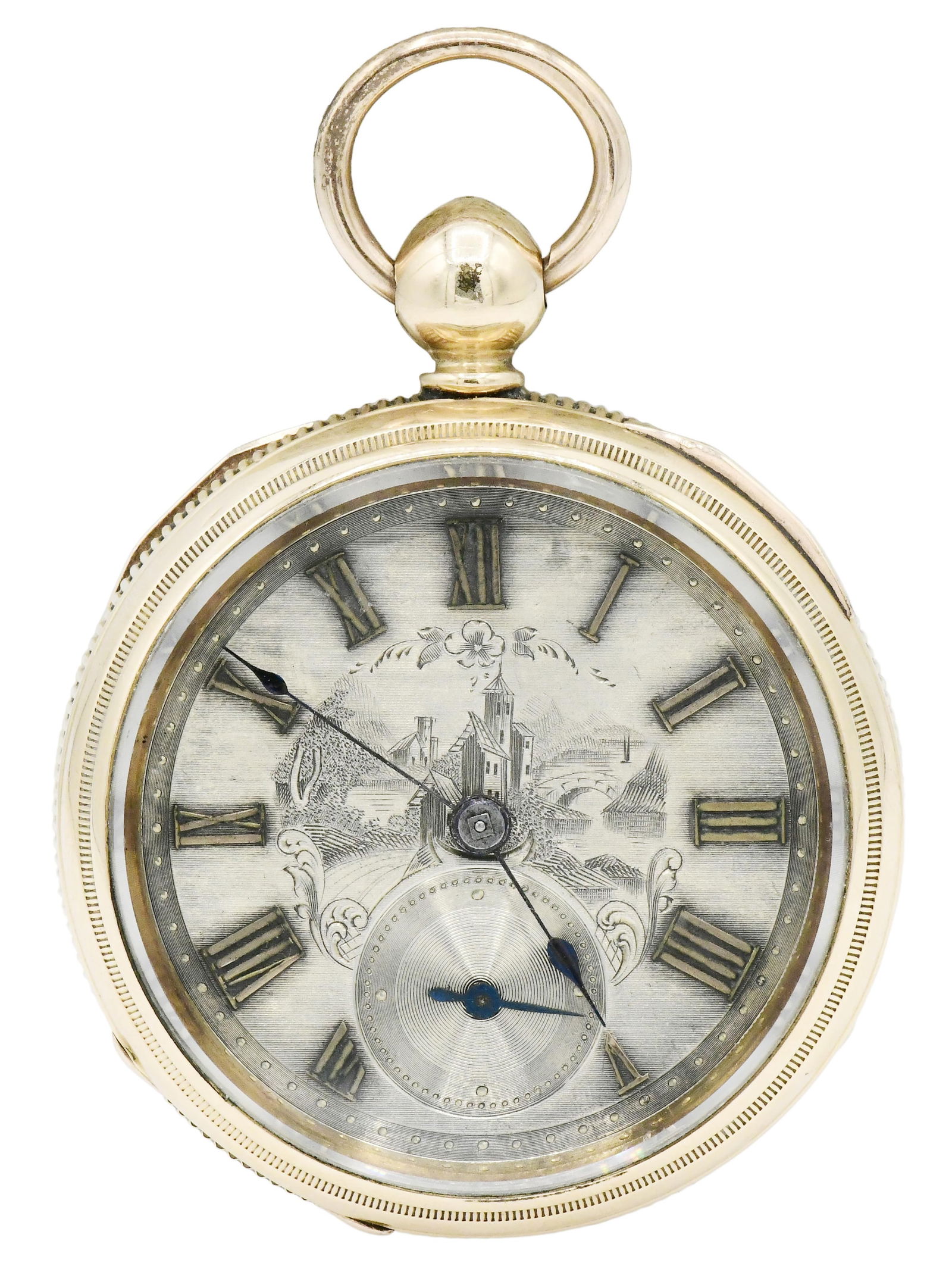 Tremont Watch Co. 10K Yellow Gold Open Face Pocket Watch: Tremont Watch Co. 10K Yellow Gold Open Face Pocket WatchCase: 10K GoldCase Diameter: 55 mmDial: silvered, raised Roman numerals, sub seconds, spade handsMovement Number: 3783Case Number: 139968Provena