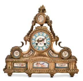 French Gilt Metal & Porcelain Mantel Clock