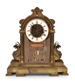 A Large French Bronze Calendar Mantel Clock