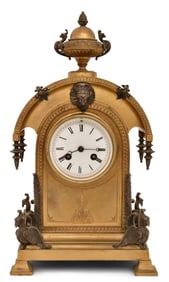 French Gilt & Patinated Bronze Mantel Clock