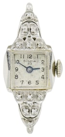 Bulova 14K White Gold & Diamond Watch