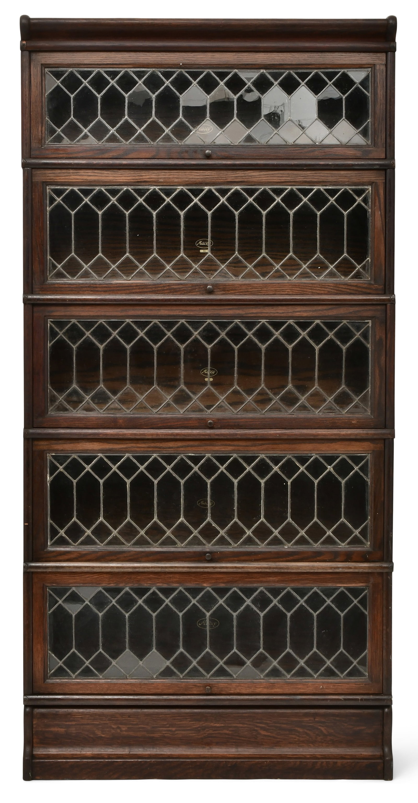 Macey Five Section Leaded Glass & Oak Barrister's Bookcase: Macey Five Section Leaded Glass & Oak Barrister's Bookcase 19th century 69 3/4 x 34 x 12 1/4 inches
