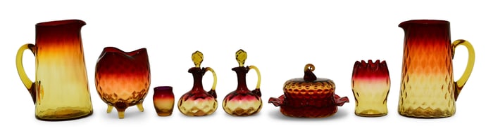 New England Glass Company, Group of Eight Amberina Glass Items