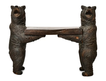 Black Forest Carved Wood Bear Bench