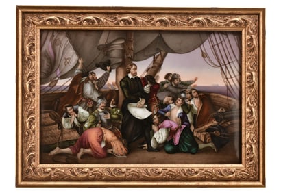 German Hand-Painted Porcelain Plaque of Christopher Columbus