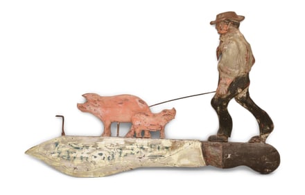 A Large American Folk Art Polychrome-Painted Wood Butcher Sign, Nathaniel Betts