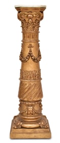 19th Century Italian Neoclassical Carved Giltwood Pedestal with Marble Top
