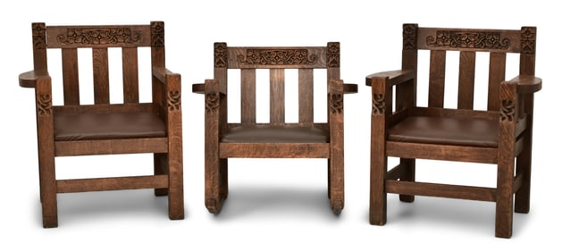 David Kendall / Phoenix Furniture Co., Two Celtic Armchairs & Rocking Chair