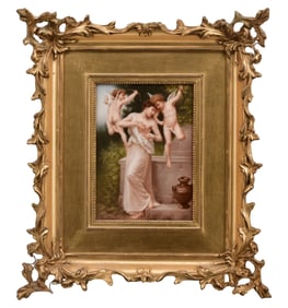 German Hand-Painted Porcelain Plaque, "Psyche Blessee"